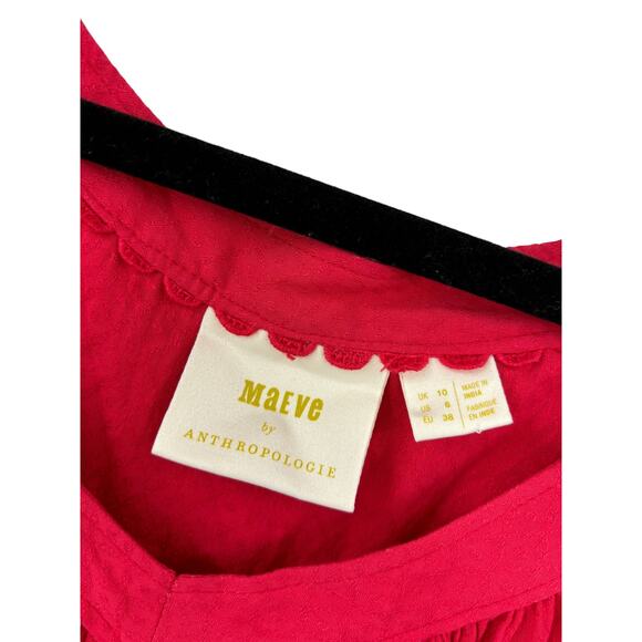 Anthropologie Top Womens 6 Boswell V-Neck Blouse Bright Red Balloon Sleeve Maeve - Picture 5 of 6